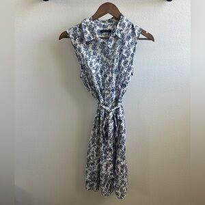 Tommy Hilfiger Blue and White Linen Floral Midi Dress